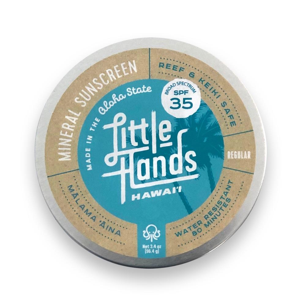 Mineral Sunscreen in a tin can from Little Hands Hawaii
